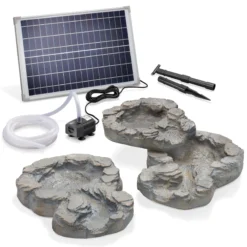 Bachlaufschalen-Set 3-teilig grau mit Solarpumpe