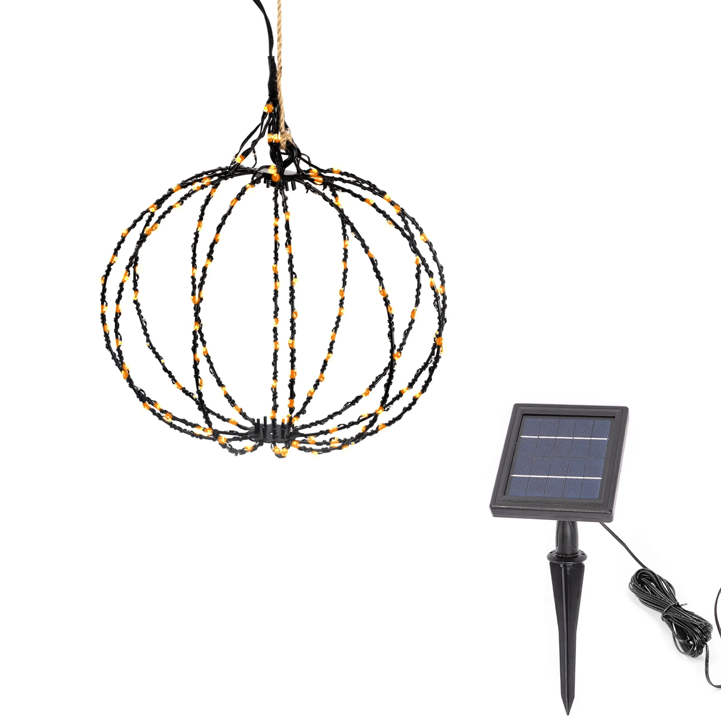 Hängende Solar-Dekokugel Ø 25 cm mit 180 bernsteinfarbenen LEDs
