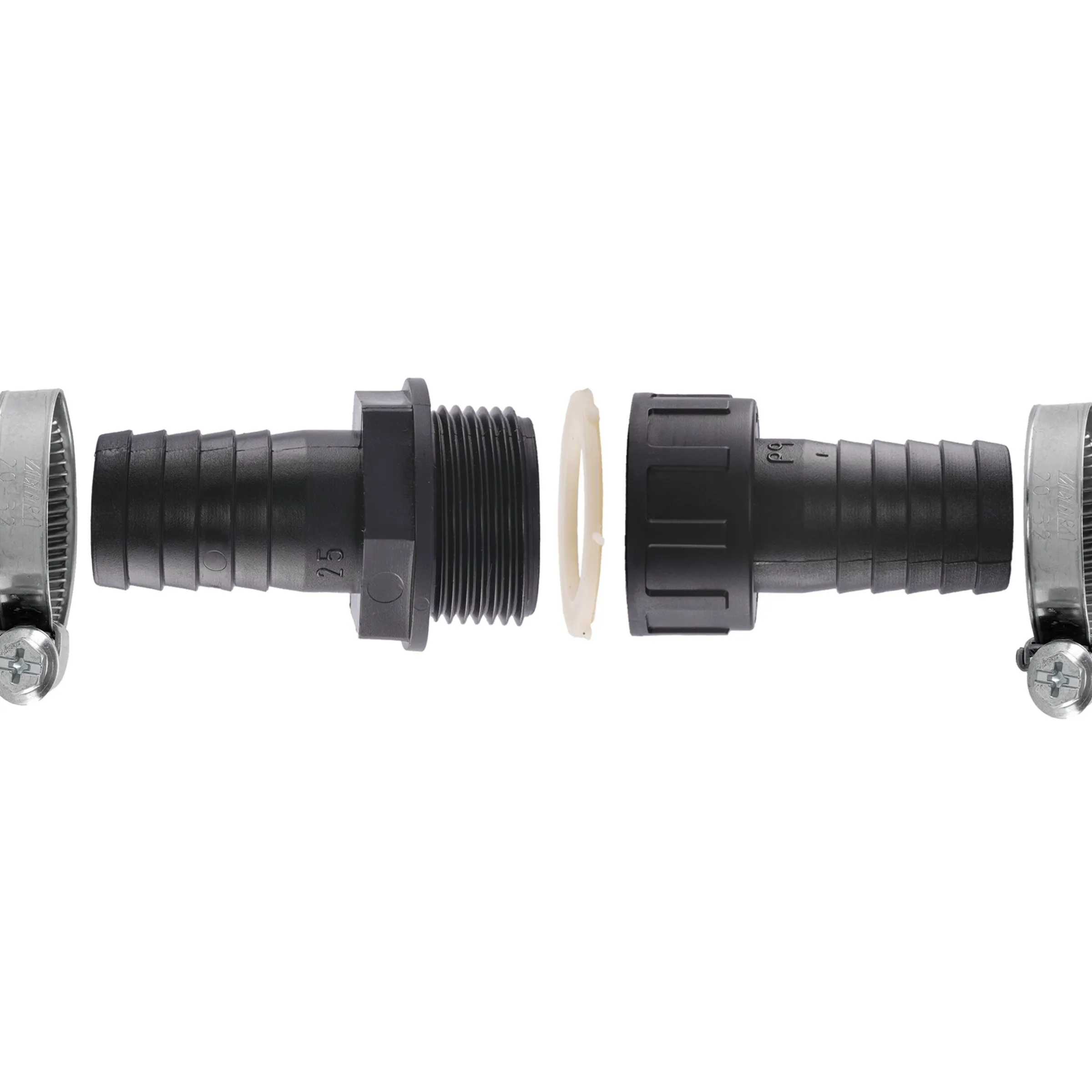 Schlauchverbinder 1 1/4" - 32 mm, inkl. 2 Schlauchschellen