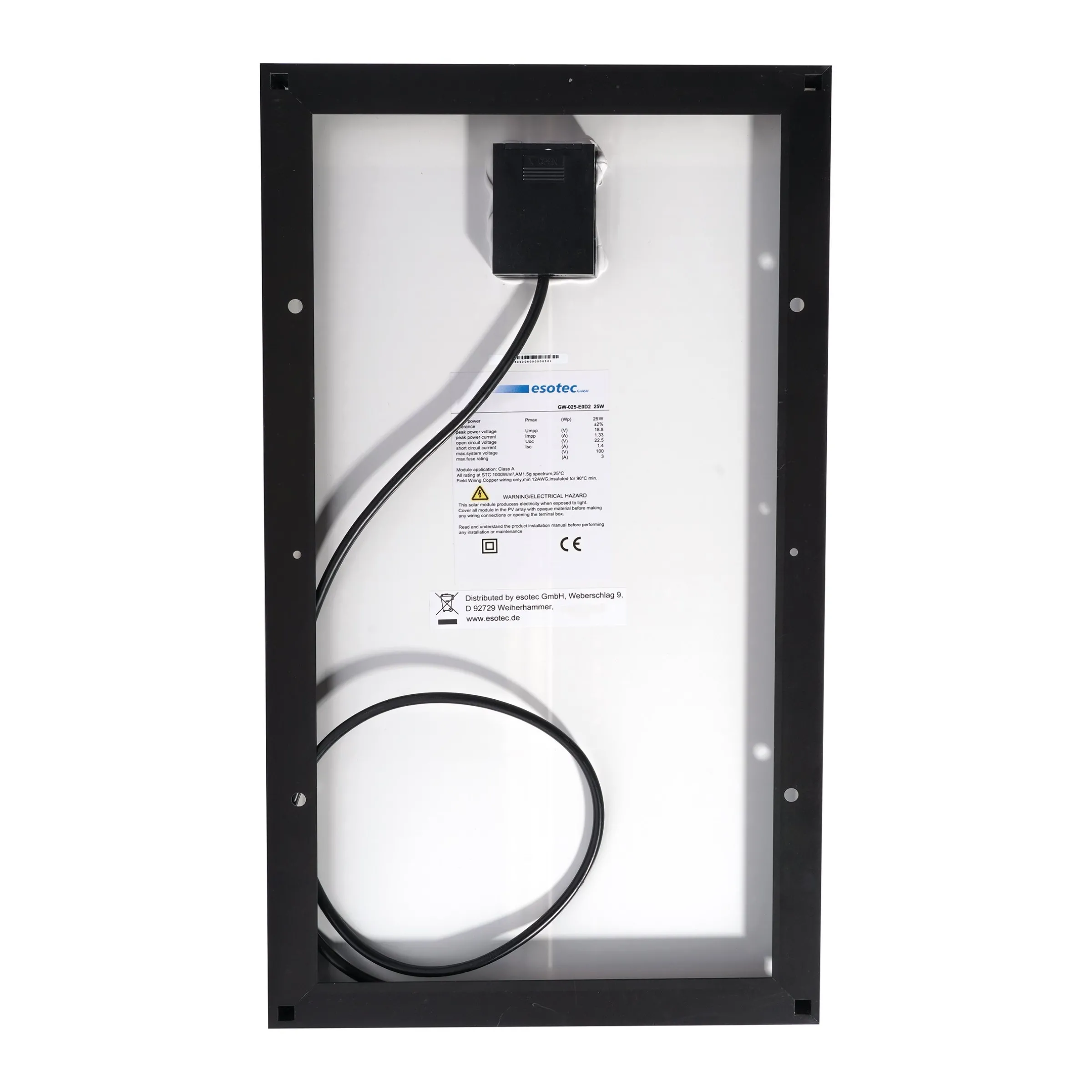 Seraphim Solarmodul 25 Wp 18,8 V mono - 490 x 279 x 25 mm