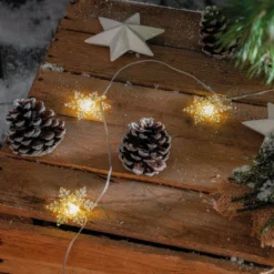 Solar Deko-Lichterkette mit 30 Eiskristallen, warmweiß