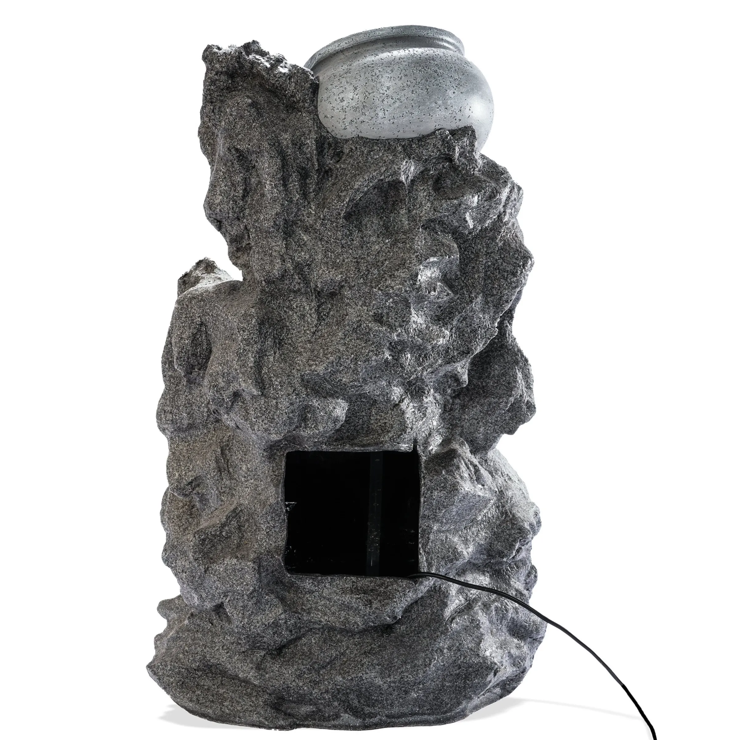 Solar Fels-Kaskadenbrunnen granitfarben mit LED-Beleuchtung