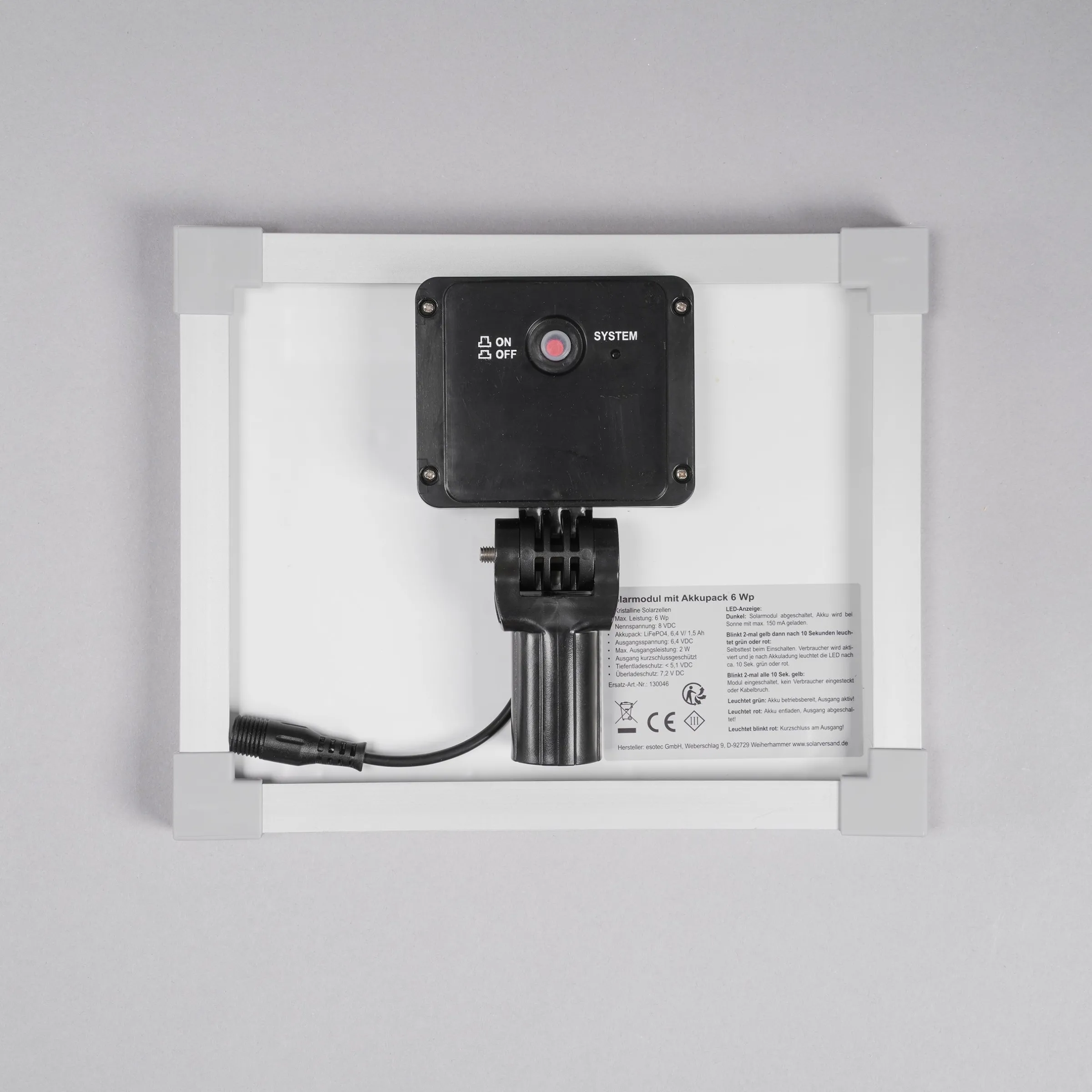 Solarmodul 6 Wp / 8 V mit Akkuspeicher Stecker 2-polig rund