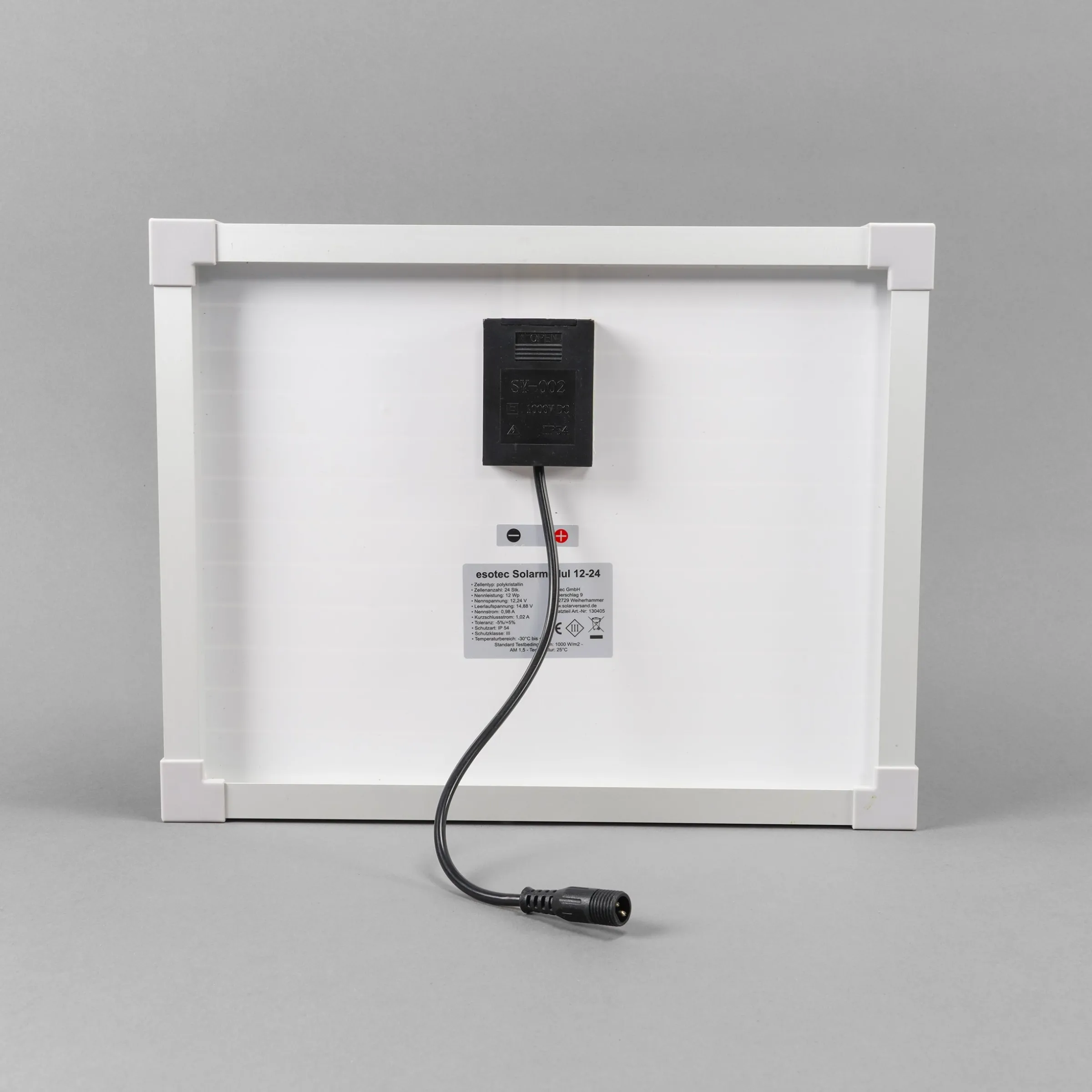 Solarmodul 12 Wp / 12 V mit Stecker 2-polig klein - neues Modell