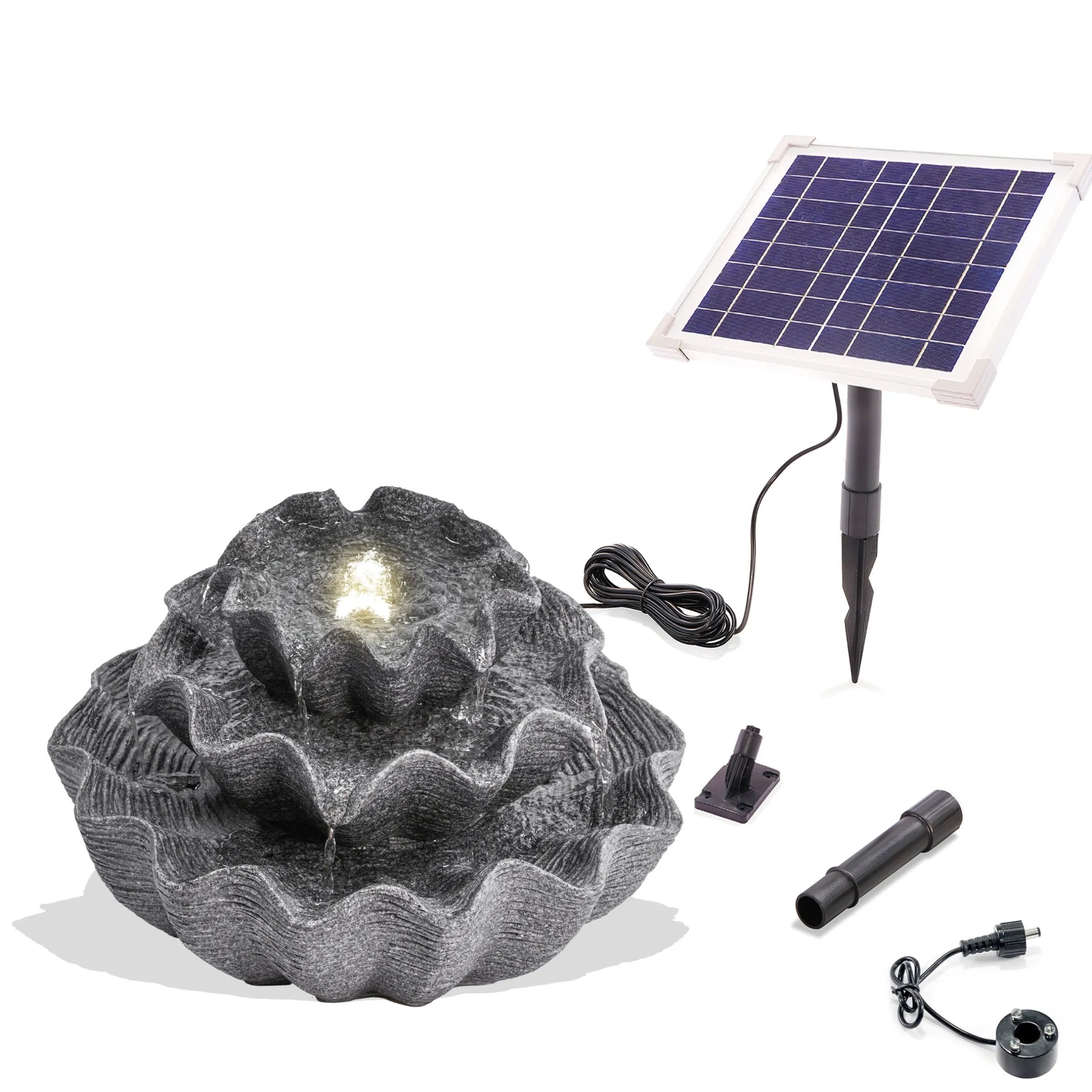 Solar Muschelbrunnen mit LED-Beleuchtung