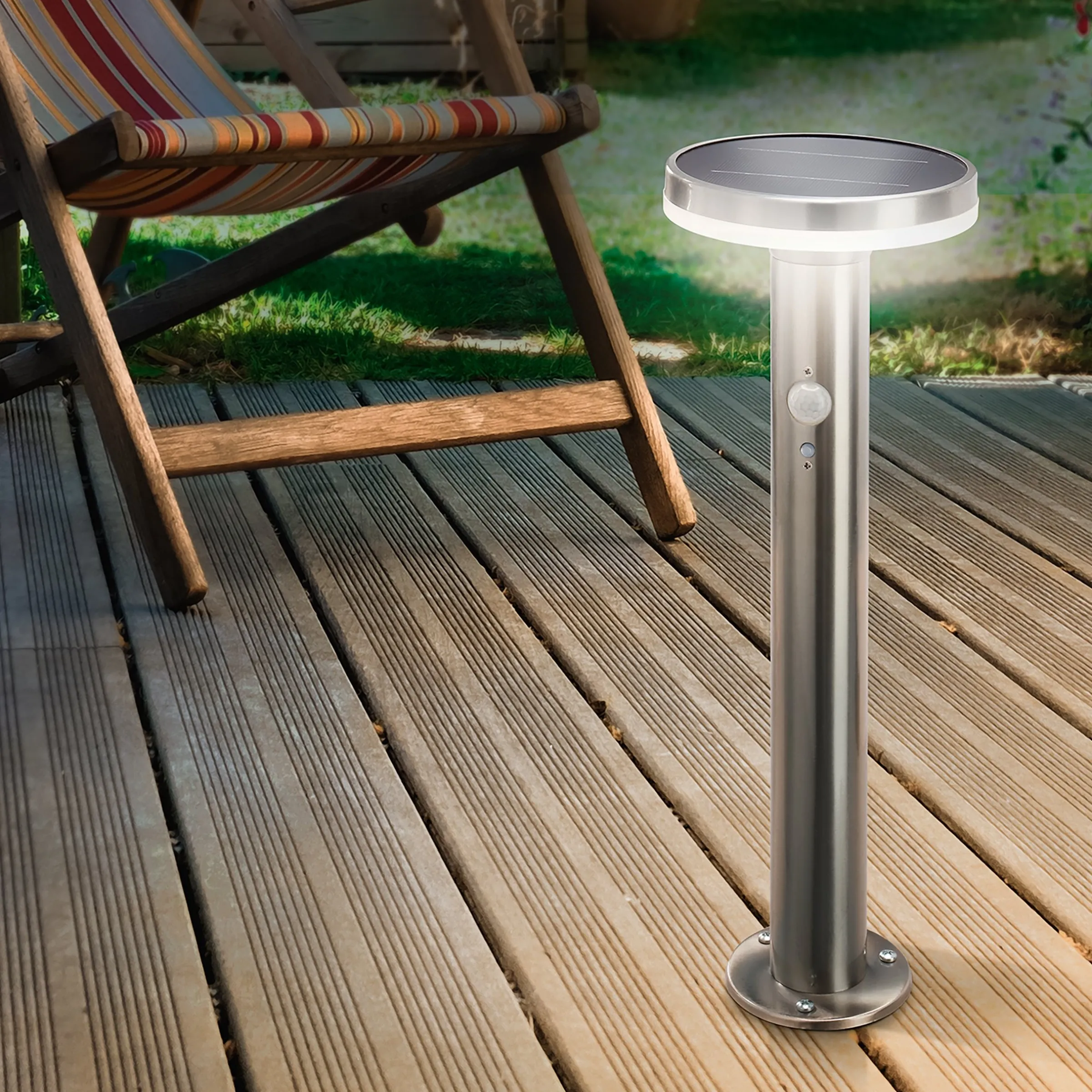 Solar PIR-Standleuchte Lena 45 cm aus Edelstahl