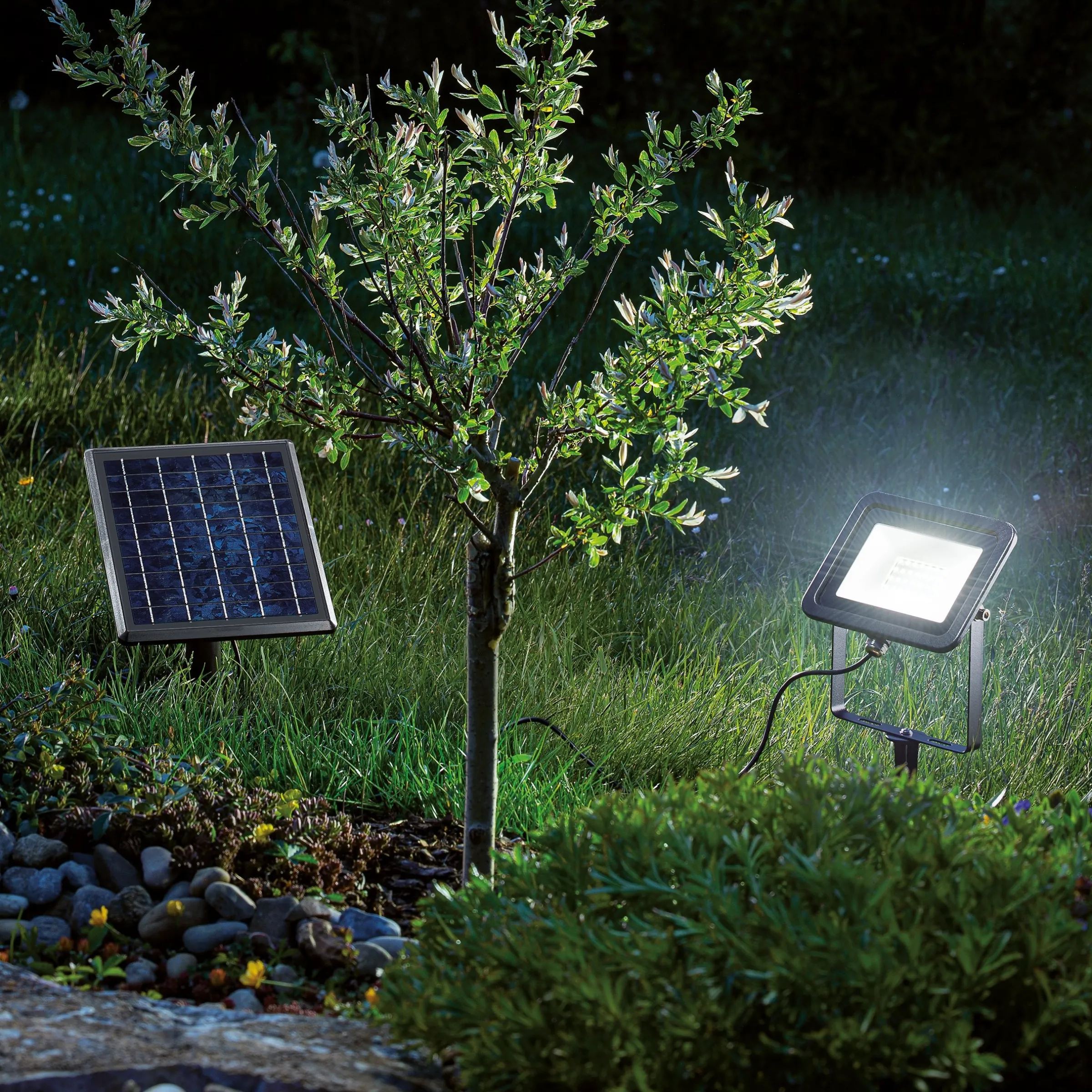Solar Wand- und Bodenstrahler Power Flood kaltweiß