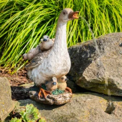 Solar Wasserspeier-Set Gans mit Küken