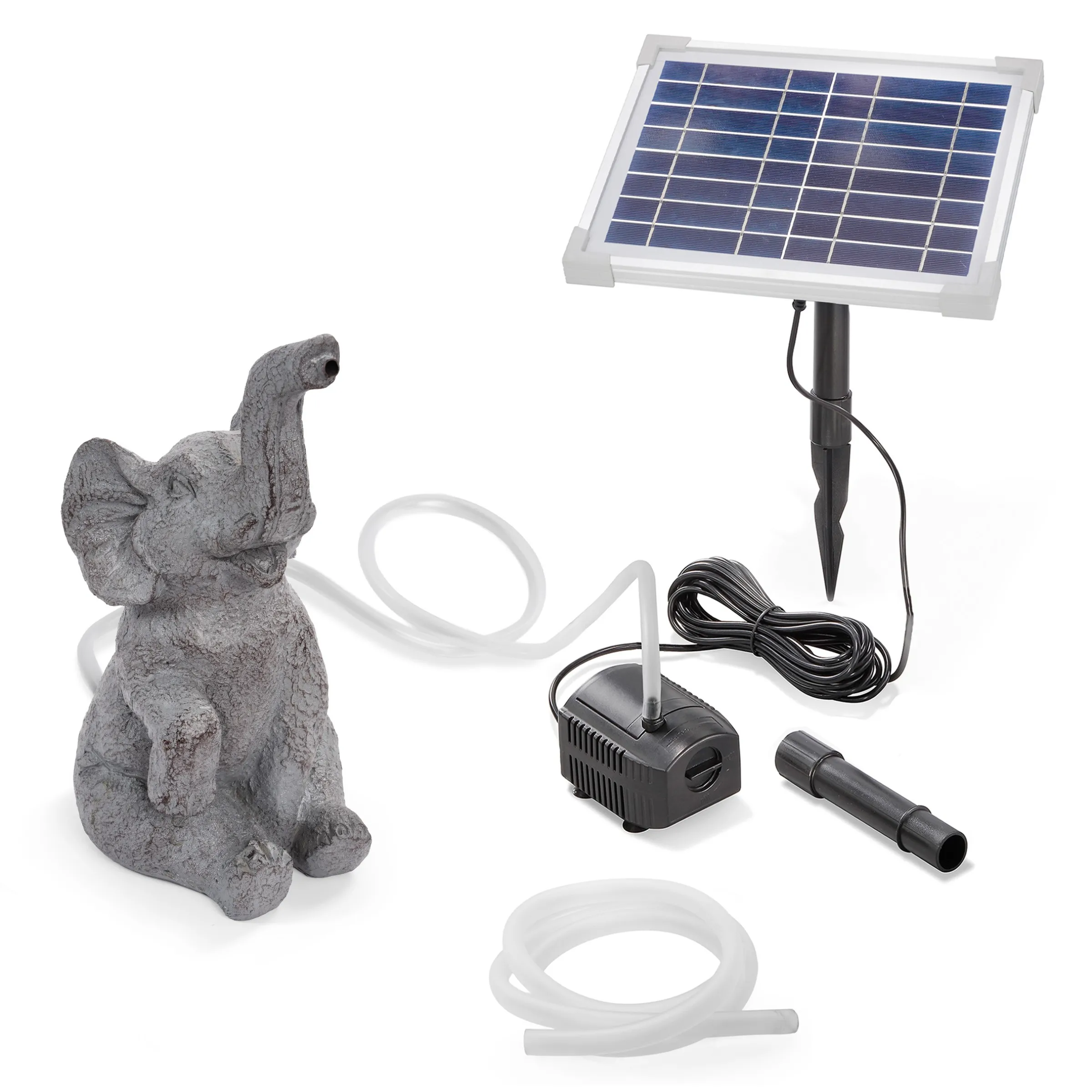 Solar Wasserspeierset sitzender Elefant Lumi
