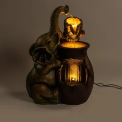 Solar Zierbrunnen Elefant am Tonkrug mit LED Licht